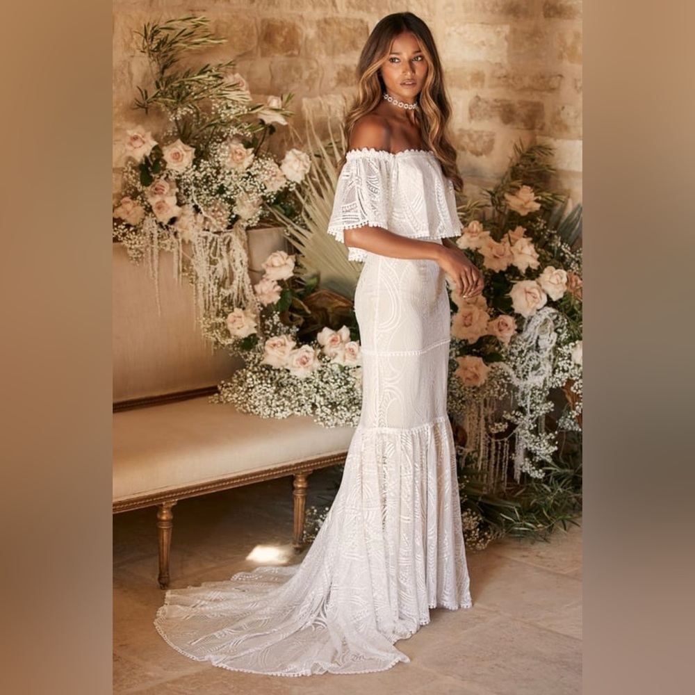 Lulus In my life White Lace Off-the-Shoulder Mermaid Maxi Dress